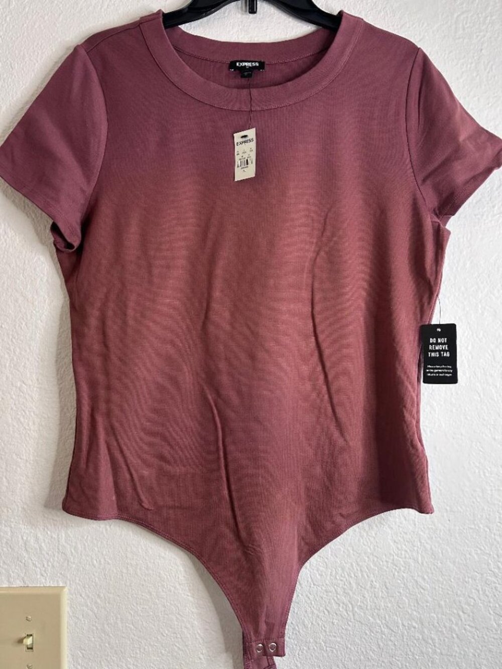 Short Sleeve Firming and Contouring Bodysuit by Express Size XL in Rosewood Pink